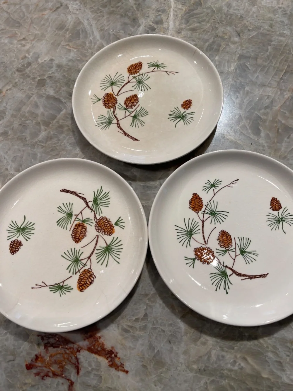 Stetson Marcrest~Vintage Misty Pine ovenproof hand painted underglaze plates